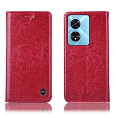 Leather Case Stands Flip Cover Holder H04P for Oppo A58x 5G Red
