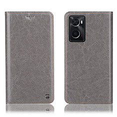 Leather Case Stands Flip Cover Holder H04P for Oppo A76 Gray