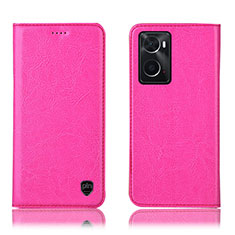 Leather Case Stands Flip Cover Holder H04P for Oppo A76 Hot Pink