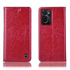Leather Case Stands Flip Cover Holder H04P for Oppo A76 Red