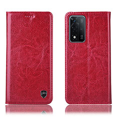Leather Case Stands Flip Cover Holder H04P for Oppo A93s 5G Red