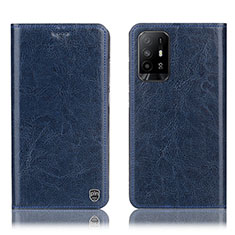 Leather Case Stands Flip Cover Holder H04P for Oppo A94 5G Blue