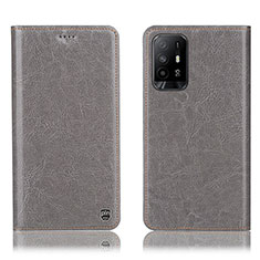 Leather Case Stands Flip Cover Holder H04P for Oppo F19 Pro+ Plus 5G Gray