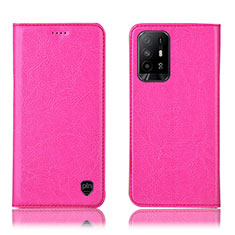Leather Case Stands Flip Cover Holder H04P for Oppo F19 Pro+ Plus 5G Hot Pink