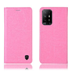 Leather Case Stands Flip Cover Holder H04P for Oppo F19 Pro+ Plus 5G Pink