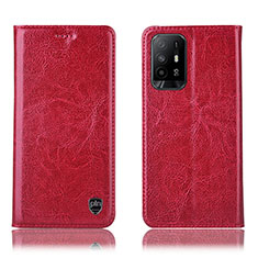 Leather Case Stands Flip Cover Holder H04P for Oppo F19 Pro+ Plus 5G Red