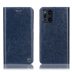 Leather Case Stands Flip Cover Holder H04P for Oppo Find X3 Pro 5G Blue