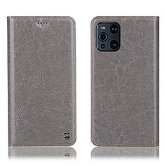 Leather Case Stands Flip Cover Holder H04P for Oppo Find X3 Pro 5G Gray