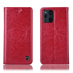 Leather Case Stands Flip Cover Holder H04P for Oppo Find X3 Pro 5G Red