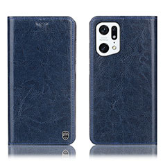 Leather Case Stands Flip Cover Holder H04P for Oppo Find X5 5G Blue
