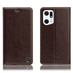 Leather Case Stands Flip Cover Holder H04P for Oppo Find X5 5G Brown
