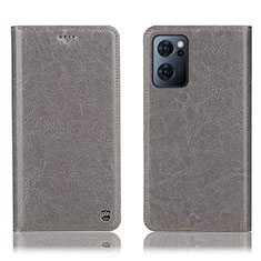 Leather Case Stands Flip Cover Holder H04P for Oppo Find X5 Lite 5G Gray