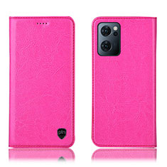 Leather Case Stands Flip Cover Holder H04P for Oppo Find X5 Lite 5G Hot Pink