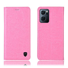 Leather Case Stands Flip Cover Holder H04P for Oppo Find X5 Lite 5G Pink