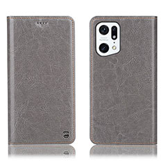 Leather Case Stands Flip Cover Holder H04P for Oppo Find X5 Pro 5G Gray