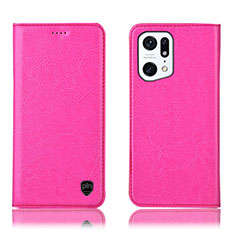 Leather Case Stands Flip Cover Holder H04P for Oppo Find X5 Pro 5G Hot Pink