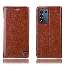 Leather Case Stands Flip Cover Holder H04P for Oppo K9S 5G Brown