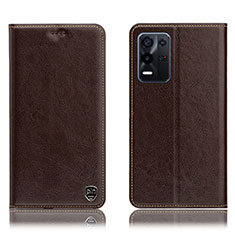 Leather Case Stands Flip Cover Holder H04P for Oppo K9X 5G Brown