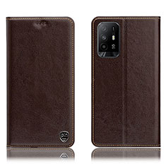 Leather Case Stands Flip Cover Holder H04P for Oppo Reno5 Z 5G Brown