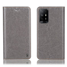 Leather Case Stands Flip Cover Holder H04P for Oppo Reno5 Z 5G Gray