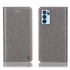 Leather Case Stands Flip Cover Holder H04P for Oppo Reno6 Pro 5G India Gray