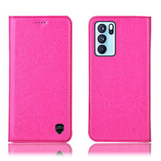 Leather Case Stands Flip Cover Holder H04P for Oppo Reno6 Pro 5G India Hot Pink