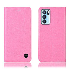 Leather Case Stands Flip Cover Holder H04P for Oppo Reno6 Pro 5G India Pink