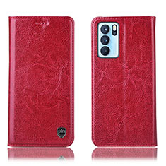 Leather Case Stands Flip Cover Holder H04P for Oppo Reno6 Pro 5G India Red