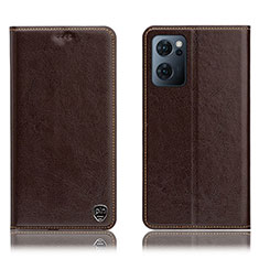 Leather Case Stands Flip Cover Holder H04P for Oppo Reno7 5G Brown