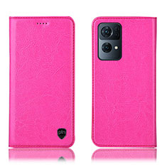 Leather Case Stands Flip Cover Holder H04P for Oppo Reno7 Pro 5G Hot Pink