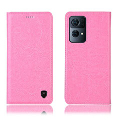 Leather Case Stands Flip Cover Holder H04P for Oppo Reno7 Pro 5G Pink