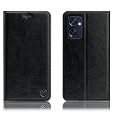 Leather Case Stands Flip Cover Holder H04P for Oppo Reno7 SE 5G Black