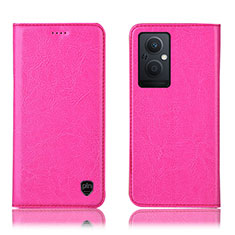 Leather Case Stands Flip Cover Holder H04P for Oppo Reno7 Z 5G Hot Pink