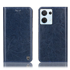 Leather Case Stands Flip Cover Holder H04P for Oppo Reno8 5G Blue