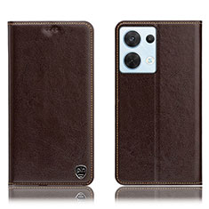 Leather Case Stands Flip Cover Holder H04P for Oppo Reno8 5G Brown