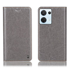 Leather Case Stands Flip Cover Holder H04P for Oppo Reno8 5G Gray