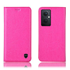 Leather Case Stands Flip Cover Holder H04P for Oppo Reno8 Lite 5G Hot Pink