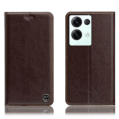 Leather Case Stands Flip Cover Holder H04P for Oppo Reno8 Pro 5G Brown