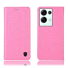 Leather Case Stands Flip Cover Holder H04P for Oppo Reno8 Pro 5G Pink