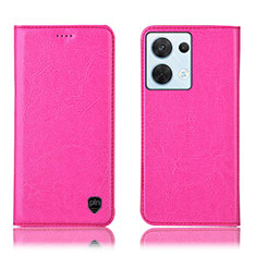Leather Case Stands Flip Cover Holder H04P for Oppo Reno9 Pro 5G Hot Pink