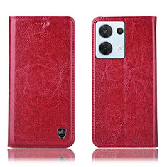 Leather Case Stands Flip Cover Holder H04P for Oppo Reno9 Pro 5G Red