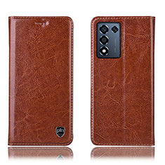 Leather Case Stands Flip Cover Holder H04P for Realme Q3s 5G Brown