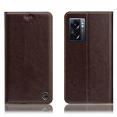 Leather Case Stands Flip Cover Holder H04P for Realme V23 5G Brown