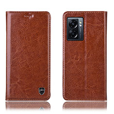 Leather Case Stands Flip Cover Holder H04P for Realme V23 5G Light Brown