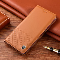 Leather Case Stands Flip Cover Holder H04P for Samsung Galaxy S21 5G Orange