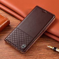 Leather Case Stands Flip Cover Holder H04P for Samsung Galaxy S21 FE 5G Brown