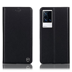Leather Case Stands Flip Cover Holder H04P for Vivo iQOO 8 Pro 5G Black