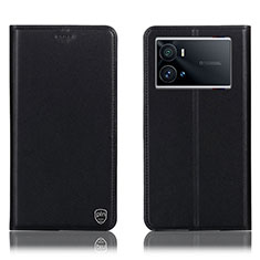Leather Case Stands Flip Cover Holder H04P for Vivo iQOO 9 5G Black