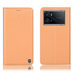 Leather Case Stands Flip Cover Holder H04P for Vivo iQOO 9 5G Orange