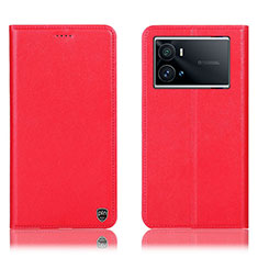 Leather Case Stands Flip Cover Holder H04P for Vivo iQOO 9 Pro 5G Red